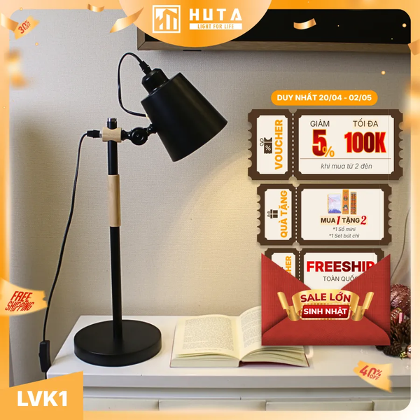 Đèn Bàn Học HUTA Light For Life LVK1 Bóng Led 3 Màu Sáng, Đèn Bàn Làm việc Kim Loại