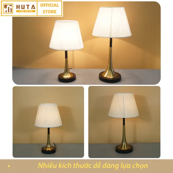 Đèn Ngủ Để Bàn Thép HUTA T5 Sang Trọng Điều Chỉnh Độ Sáng, Bóng Led Sáng Vàng