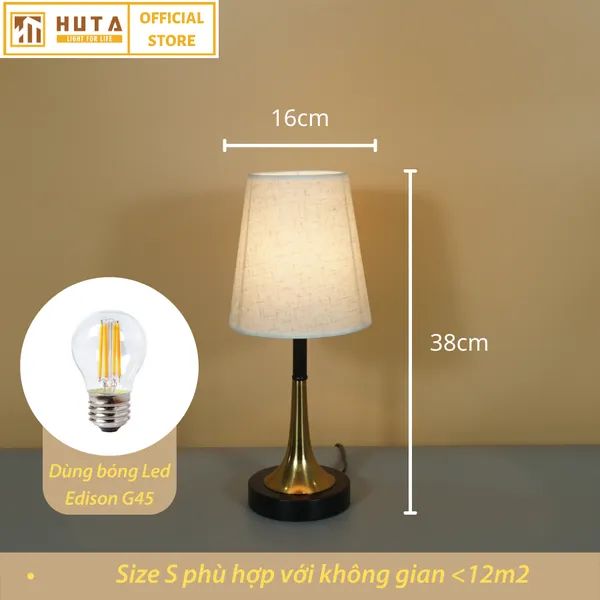 Đèn Ngủ Để Bàn Thép HUTA T5 Sang Trọng Điều Chỉnh Độ Sáng, Bóng Led Sáng Vàng