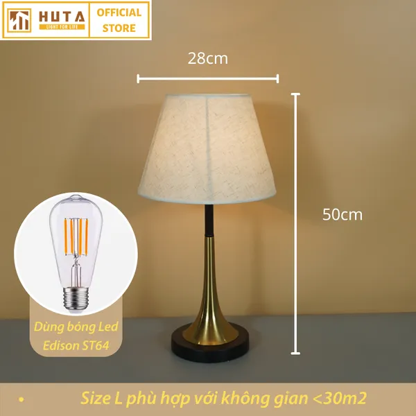 Đèn Ngủ Để Bàn Thép HUTA T5 Sang Trọng Điều Chỉnh Độ Sáng, Bóng Led Sáng Vàng