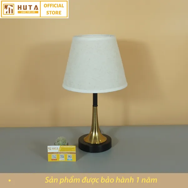 Đèn Ngủ Để Bàn Thép HUTA T5 Sang Trọng Điều Chỉnh Độ Sáng, Bóng Led Sáng Vàng
