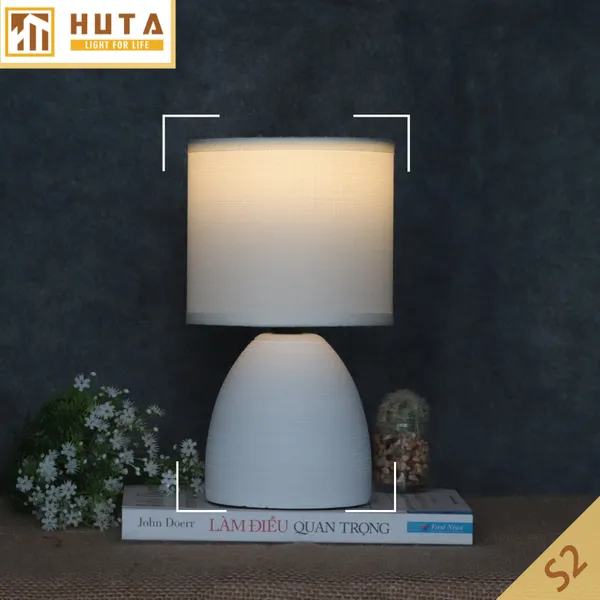 Đèn Ngủ Để Bàn Sứ HUTA S2 Decor Phòng Ngủ, Điều Chỉnh Độ Sáng, Ánh Sáng Vàng