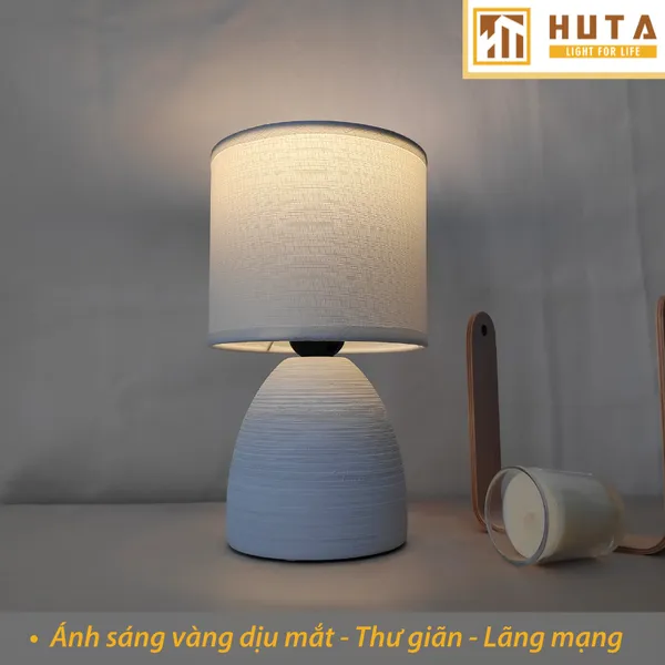 Đèn Ngủ Để Bàn Sứ HUTA S2 Decor Phòng Ngủ, Điều Chỉnh Độ Sáng, Ánh Sáng Vàng