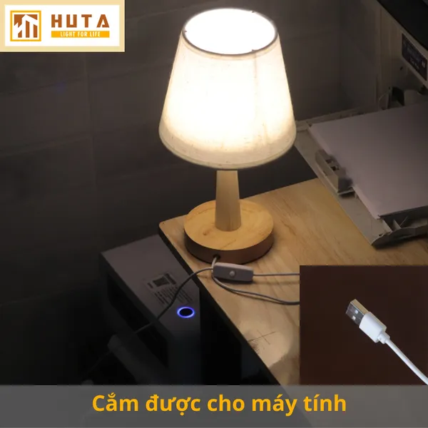 Đèn Ngủ Để Bàn Gỗ HUTA G2S Đầu Cắm USB, Dải Led Ánh Sáng Vàng