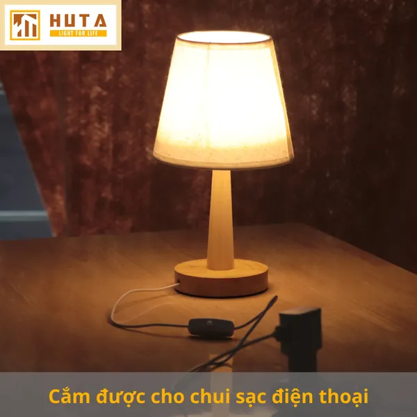 Đèn Ngủ Để Bàn Gỗ HUTA G2S Đầu Cắm USB, Dải Led Ánh Sáng Vàng