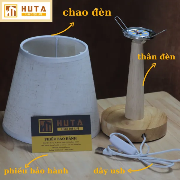 Đèn Ngủ Để Bàn Gỗ HUTA G2S Đầu Cắm USB, Dải Led Ánh Sáng Vàng
