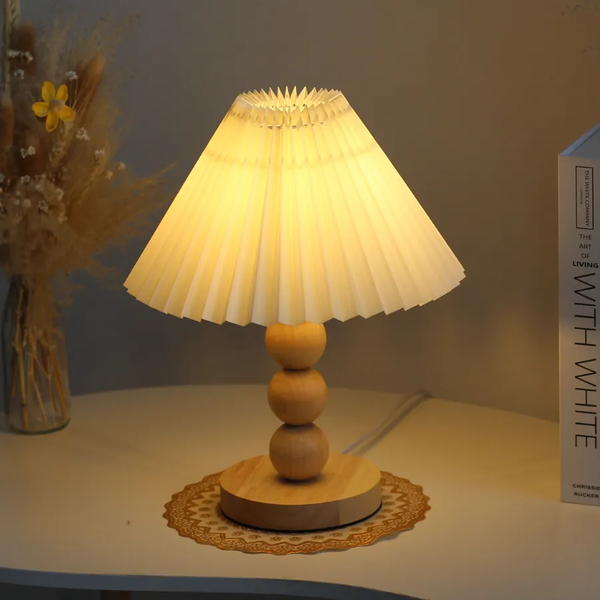 Đèn Ngủ Để Bàn HUTA Light For Life G7 Thân Gỗ Chắc Chắn, Chao Xếp Ly Vintage, 3 Màu Ánh Sáng