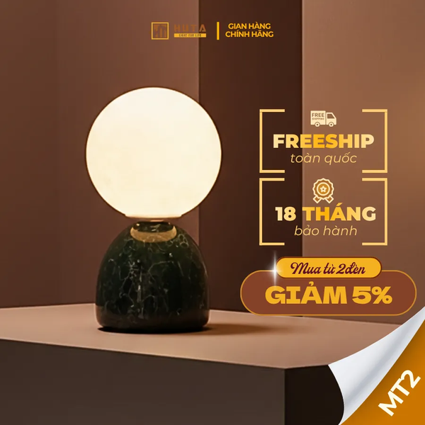Đèn Ngủ Để Bàn Mặt Trăng In 3D HUTA MT2 Thân Gốm Sứ, Điều Chỉnh Độ Sáng, Ba Màu Sáng