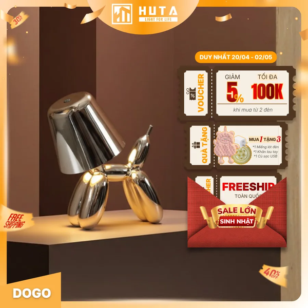Đèn Bàn Trang Trí HUTA Light For Life DOGO Pin Sạc Tích Điện, Điều Chỉnh Độ Sáng, Decor Phòng