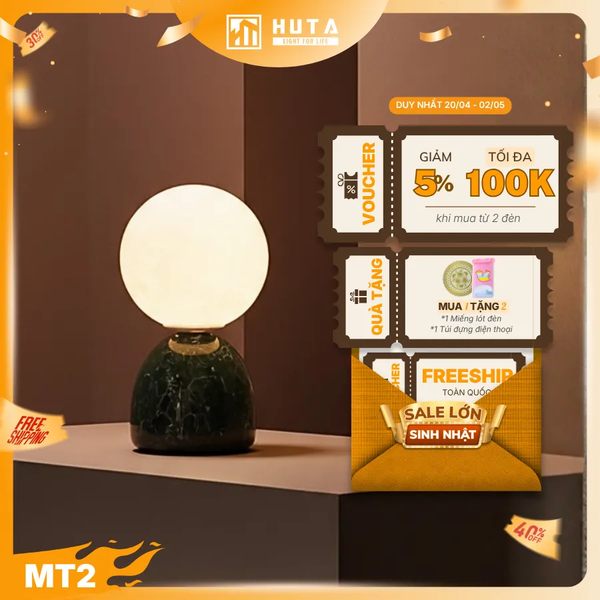 Đèn Ngủ Để Bàn Mặt Trăng In 3D HUTA MT2 Thân Gốm Sứ, Điều Chỉnh Độ Sáng, Ba Màu Sáng