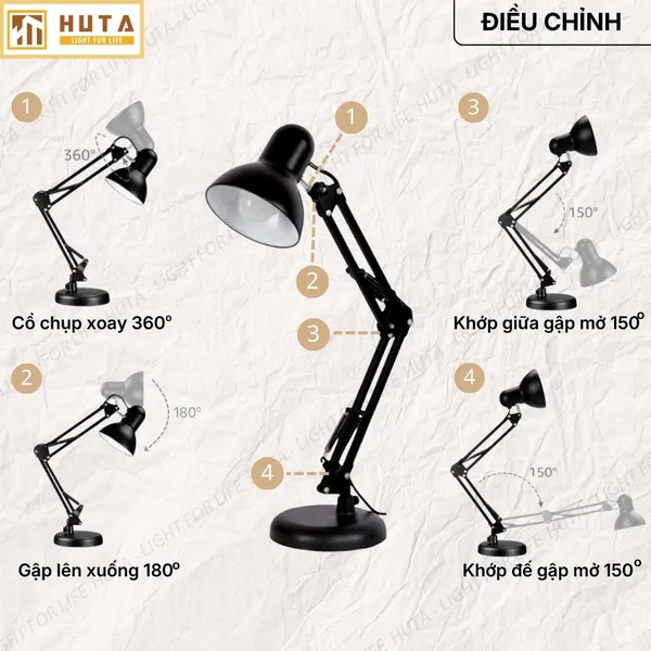Đèn Bàn Làm Việc HUTA Light For Life KYSU01 Kiểu Dáng Pixar, Khớp Nối Điều Chỉnh