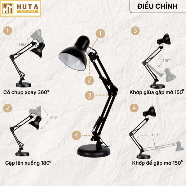 Đèn Bàn Làm Việc HUTA Light For Life KYSU1 Kiểu Dáng Pixar, Khớp Nối Điều Chỉnh