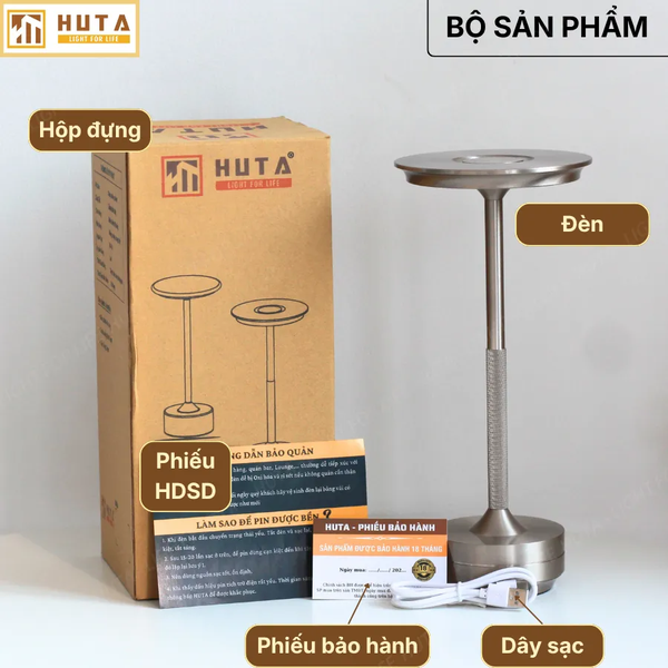 Đèn Bàn Cảm Ứng Hiện Đại HUTA Light For Life AL4 Kim Loại Sơn Tĩnh Điện, Thiết Kế Hiện Đại, Pin Sạc Tích Điện