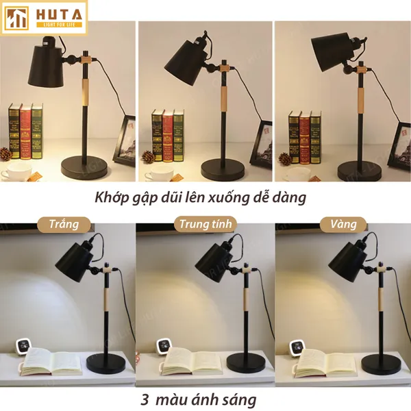 Đèn Bàn Làm Việc HUTA Light For Life LVK01 Bóng Led 3 Màu Sáng, Đèn Học Để Bàn Kim Loại