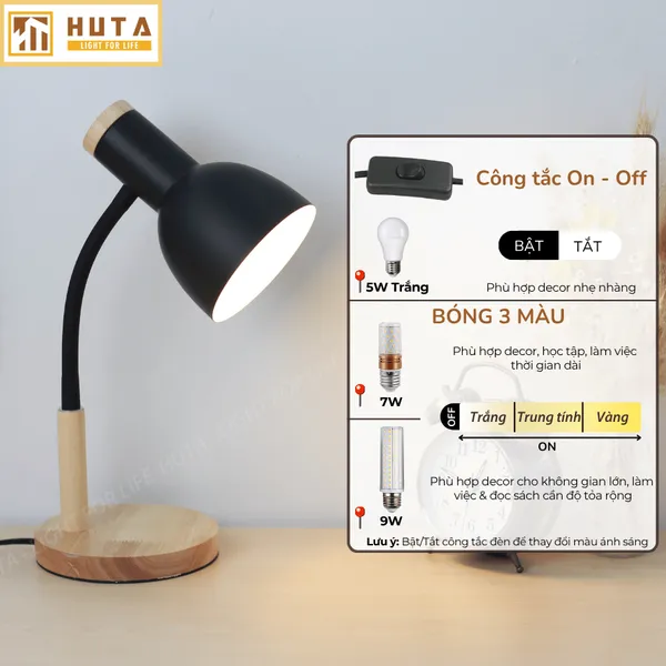 Đèn Bàn Học HUTA Light For Life LVG02 Bóng Led 3 Màu Sáng, Decor Phòng, Đèn Bàn Làm Việc