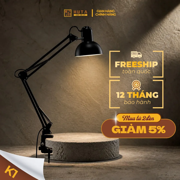 Đèn bàn làm việc HUTA Light For Life K1 Đèn Kẹp Dáng Pixar, Khớp Nối Điều Chỉnh Linh Hoạt