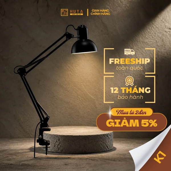 Đèn bàn làm việc HUTA Light For Life K1 Đèn Kẹp Dáng Pixar, Khớp Nối Điều Chỉnh Linh Hoạt