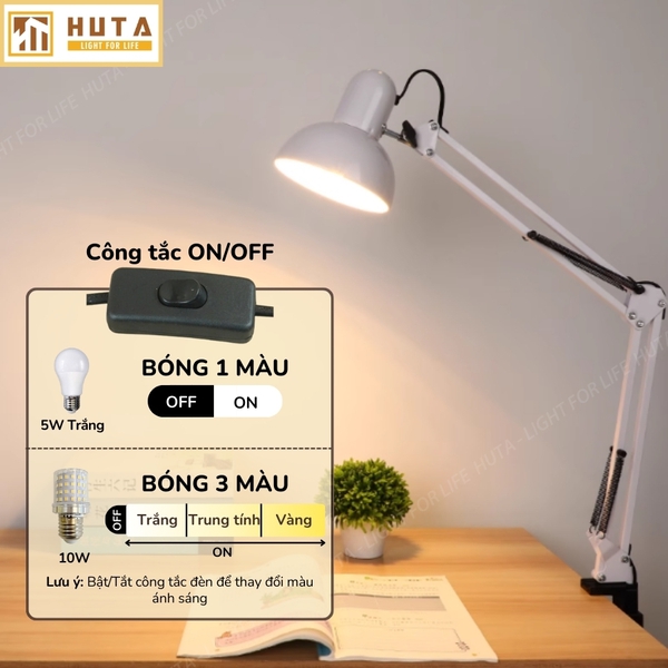 Đèn bàn làm việc HUTA Light For Life K1 Đèn Kẹp Dáng Pixar, Khớp Nối Điều Chỉnh Linh Hoạt