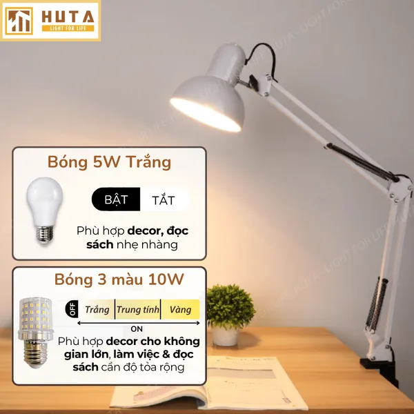 Đèn bàn làm việc HUTA Light For Life K01 Kiểu Dáng Pixar, Khớp Nối Điều Chỉnh Linh Hoạt