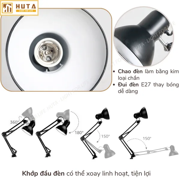 Đèn bàn làm việc HUTA Light For Life K01 Kiểu Dáng Pixar, Khớp Nối Điều Chỉnh Linh Hoạt