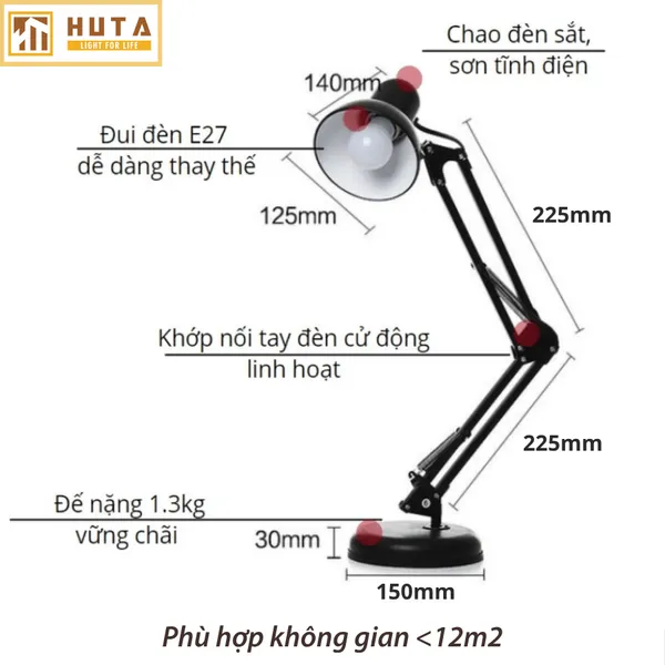 Đèn Bàn Làm Việc HUTA Light For Life KYSU01 Kiểu Dáng Pixar, Khớp Nối Điều Chỉnh