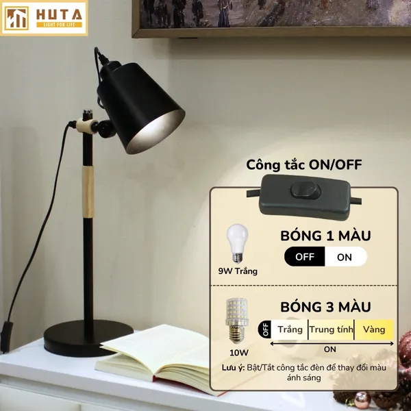 Đèn Bàn Học HUTA Light For Life LVK1 Bóng Led 3 Màu Sáng, Đèn Bàn Làm việc Kim Loại