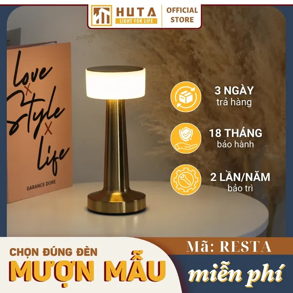 Đèn Bàn Led Quầy Bar, Quán Bar, Nhà Hàng Pin Sạc Tích Điện Mã RESTA Ánh Sáng Vàng, Cảm Ứng