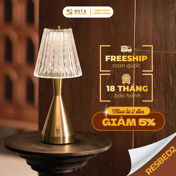 Đèn Bàn Không Dây HUTA Light For Life RESBED2 Kim Loại Sơn Tĩnh Điện, Điều Chỉnh Độ Sáng