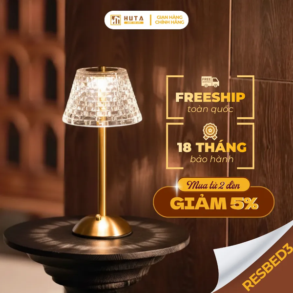 Đèn Bàn Decor HUTA Light For Life RESBED3 Cảm Ứng Tích Điện, Điều Chỉnh Ánh Sáng Vàng