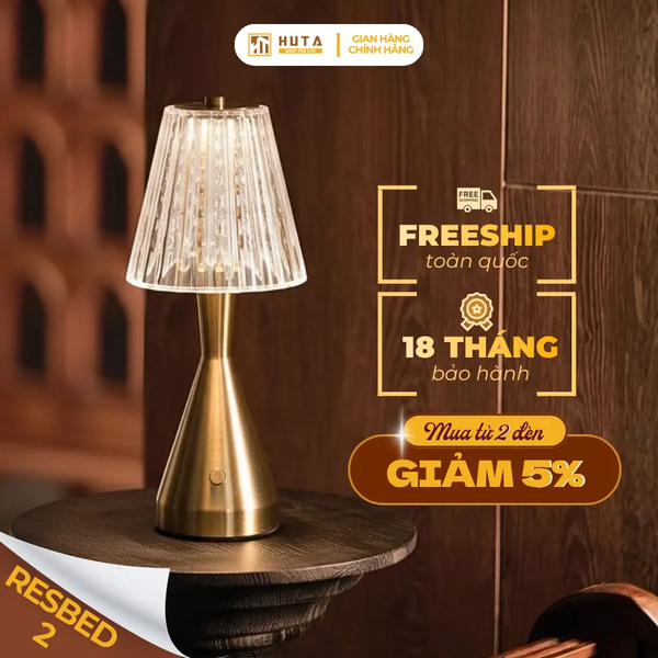 Đèn Bàn Không Dây HUTA Light For Life RESBED2 Kim Loại Sơn Tĩnh Điện, Điều Chỉnh Độ Sáng