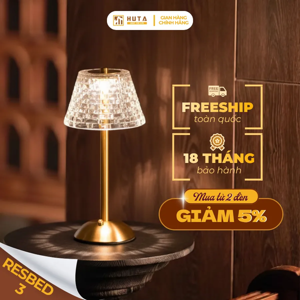Đèn Bàn Decor HUTA Light For Life RESBED3 Cảm Ứng Tích Điện, Điều Chỉnh Ánh Sáng Vàng