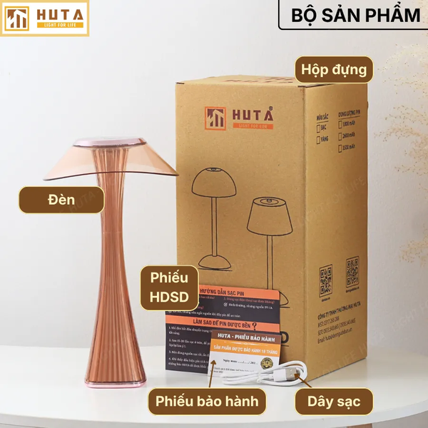 Đèn Bàn Pin Sạc HUTA Light For Life ET1 Kim Loại Sơn Tĩnh Điện, Bảo Hành 18 Tháng