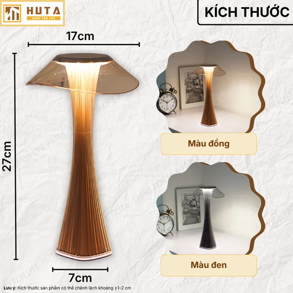 Đèn Bàn Pin Sạc HUTA Light For Life ET1 Kim Loại Sơn Tĩnh Điện, Bảo Hành 18 Tháng