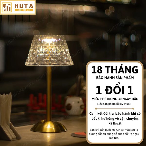 Đèn Bàn Decor HUTA Light For Life RESBED3 Cảm Ứng Tích Điện, Điều Chỉnh Ánh Sáng Vàng