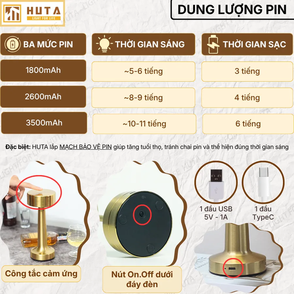 Đèn Bàn Cảm Ứng Hiện Đại HUTA Light For Life RESTRU Chạm Cảm Ứng, Kim Loại Sơn Tĩnh Điện