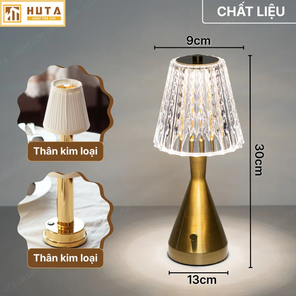 Đèn Bàn Không Dây HUTA Light For Life RESBED2 Kim Loại Sơn Tĩnh Điện, Điều Chỉnh Độ Sáng