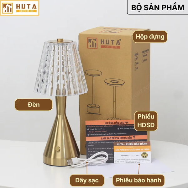 Đèn Bàn Không Dây HUTA Light For Life RESBED2 Kim Loại Sơn Tĩnh Điện, Điều Chỉnh Độ Sáng