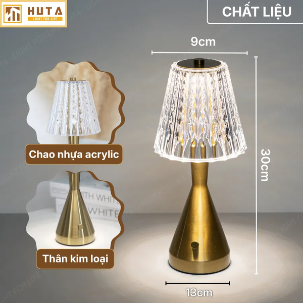 Đèn Bàn Không Dây HUTA Light For Life RESBED2 Kim Loại Sơn Tĩnh Điện, Điều Chỉnh Độ Sáng