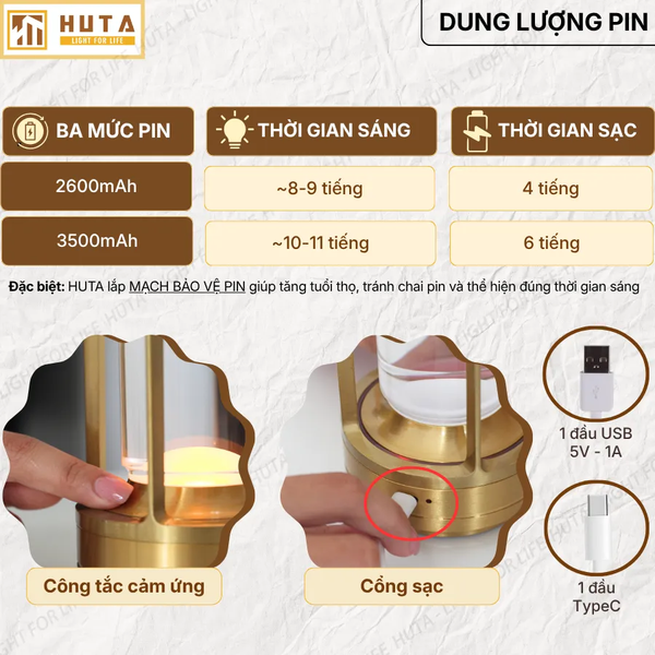 Đèn Bàn Trang Trí HUTA Light For Life RESNEN Điều Chỉnh Độ Sáng, Kim Loại Sơn Tĩnh Điện, Thiết Kế Hiện Đại