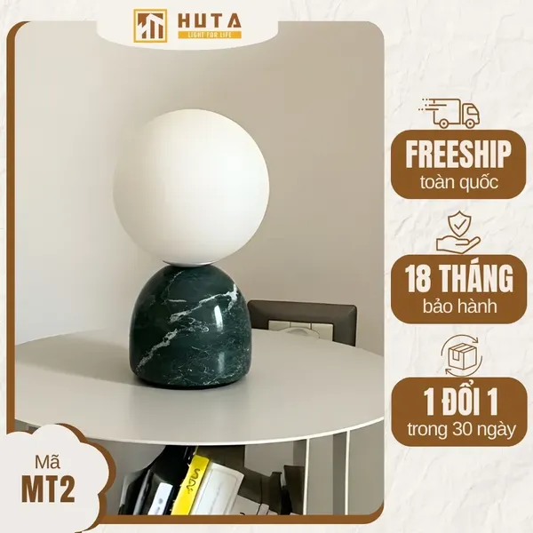 Đèn Ngủ Để Bàn Mặt Trăng In 3D HUTA MT2 Thân Gốm Sứ, Điều Chỉnh Độ Sáng, Ba Màu Sáng