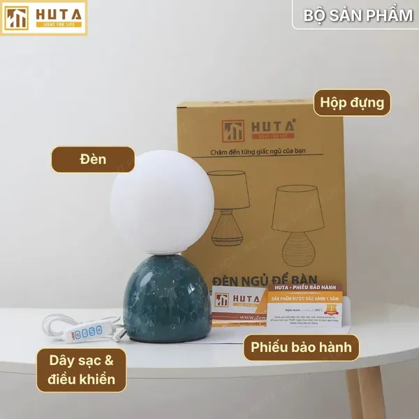 Đèn Ngủ Để Bàn Mặt Trăng In 3D HUTA MT2 Thân Gốm Sứ, Điều Chỉnh Độ Sáng, Ba Màu Sáng