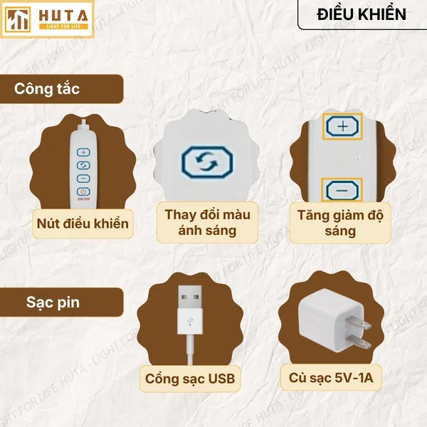 Đèn Ngủ Để Bàn Mặt Trăng In 3D HUTA MT2 Thân Gốm Sứ, Điều Chỉnh Độ Sáng, Ba Màu Sáng