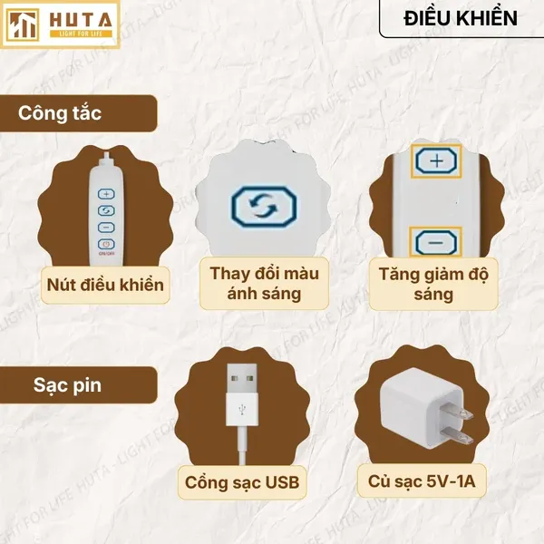 Đèn Ngủ Để Bàn Mặt Trăng In 3D HUTA MT2 Thân Gốm Sứ, Điều Chỉnh Độ Sáng, Ba Màu Sáng