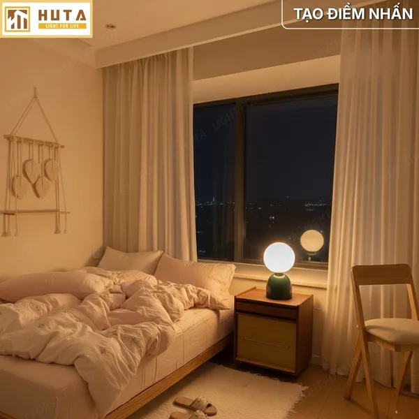 Đèn Ngủ Để Bàn Mặt Trăng In 3D HUTA MT2 Thân Gốm Sứ, Điều Chỉnh Độ Sáng, Ba Màu Sáng