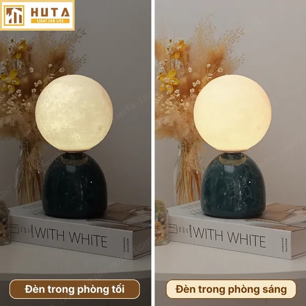 Đèn Ngủ Để Bàn Mặt Trăng In 3D HUTA MT2 Thân Gốm Sứ, Điều Chỉnh Độ Sáng, Ba Màu Sáng