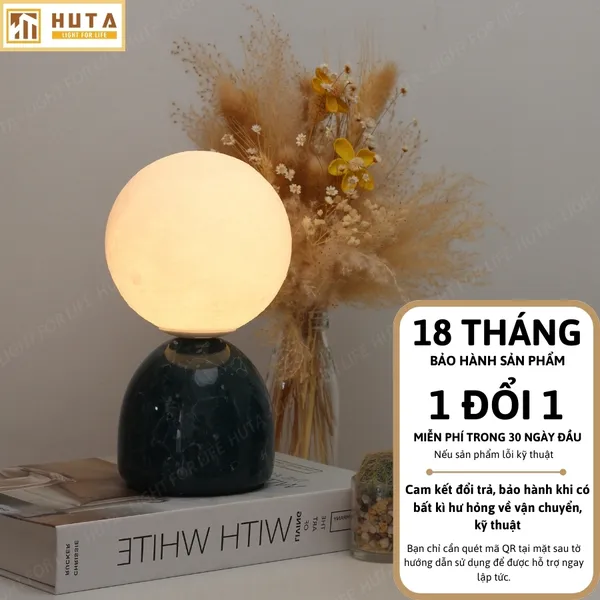 Đèn Ngủ Để Bàn Mặt Trăng In 3D HUTA MT2 Thân Gốm Sứ, Điều Chỉnh Độ Sáng, Ba Màu Sáng