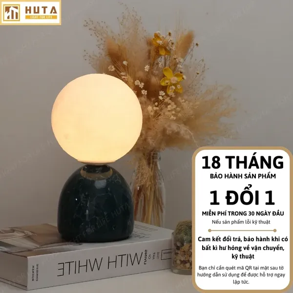 Đèn Ngủ Để Bàn Mặt Trăng In 3D HUTA MT2 Thân Gốm Sứ, Điều Chỉnh Độ Sáng, Ba Màu Sáng