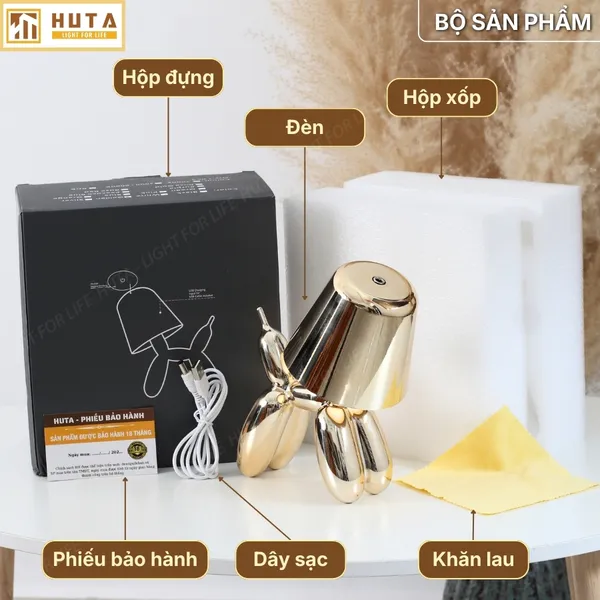 Đèn Bàn Trang Trí HUTA Light For Life DOGO Pin Sạc Tích Điện, Điều Chỉnh Độ Sáng, Decor Phòng