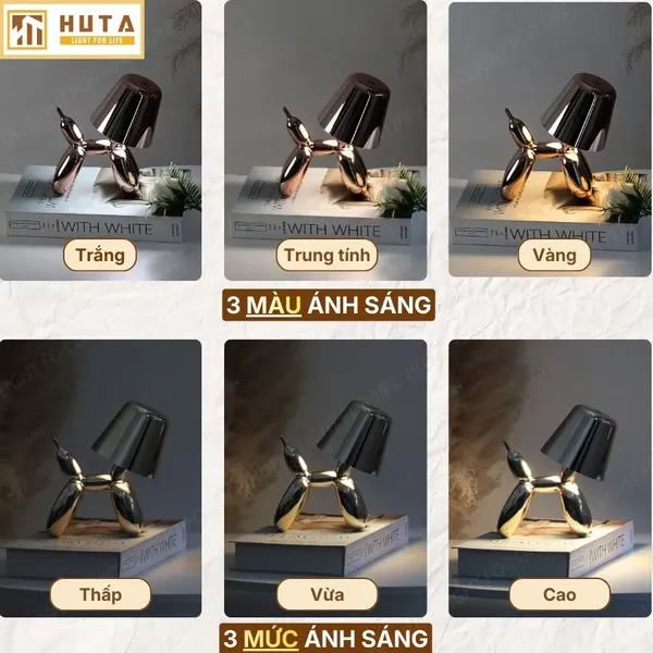 Đèn Bàn Trang Trí HUTA Light For Life DOGO Pin Sạc Tích Điện, Điều Chỉnh Độ Sáng, Decor Phòng