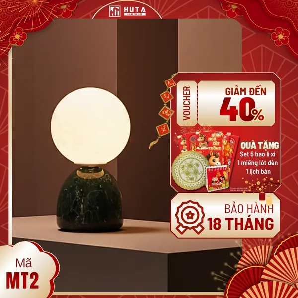Đèn Ngủ Để Bàn Mặt Trăng In 3D HUTA MT2 Thân Gốm Sứ, Điều Chỉnh Độ Sáng, Ba Màu Sáng